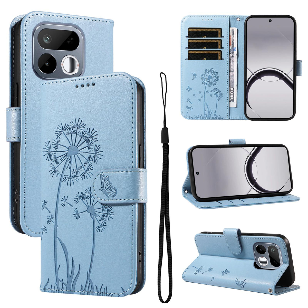 For Realme 16T 5G Dandelion Embossed Pattern Flip Leather Phone Case - Sky Blue - EDA007693609F