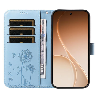For Realme 16T 5G Dandelion Embossed Pattern Flip Leather Phone Case - Sky Blue - EDA007693609F