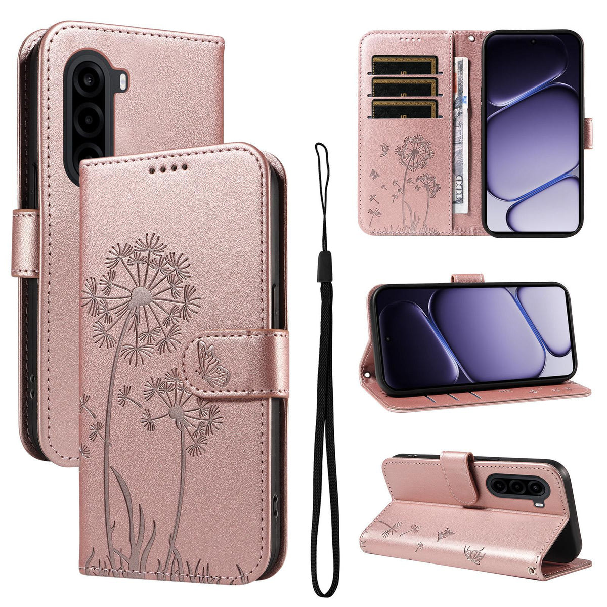 For Realme P4x 5G Dandelion Embossed Pattern Flip Leather Phone Case - Rose Gold - EDA007693610B