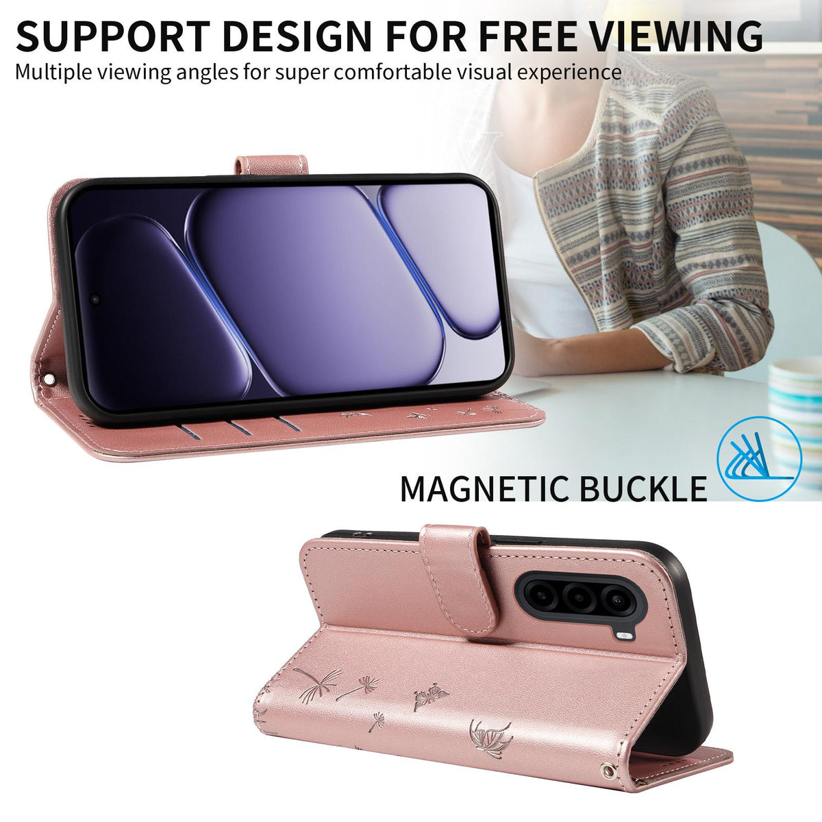 For Realme P4x 5G Dandelion Embossed Pattern Flip Leather Phone Case - Rose Gold - EDA007693610B