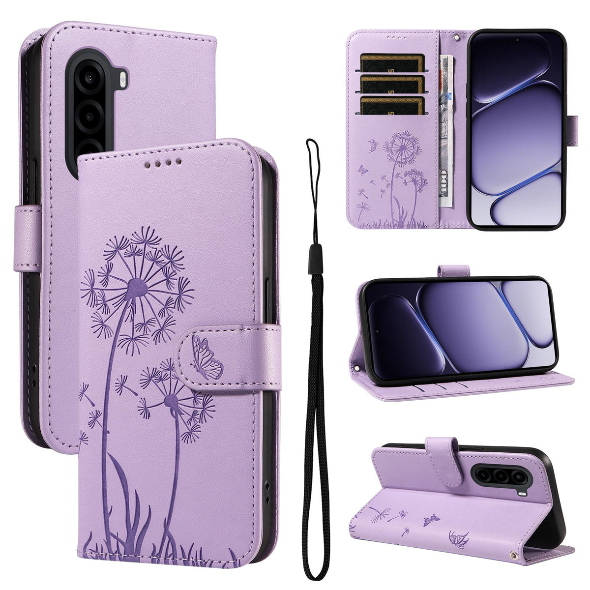 For Realme P4x 5G Dandelion Embossed Pattern Flip Leather Phone Case - Purple - EDA007693610C