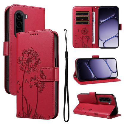For Realme P4x 5G Dandelion Embossed Pattern Flip Leather Phone Case - Red - EDA007693610D