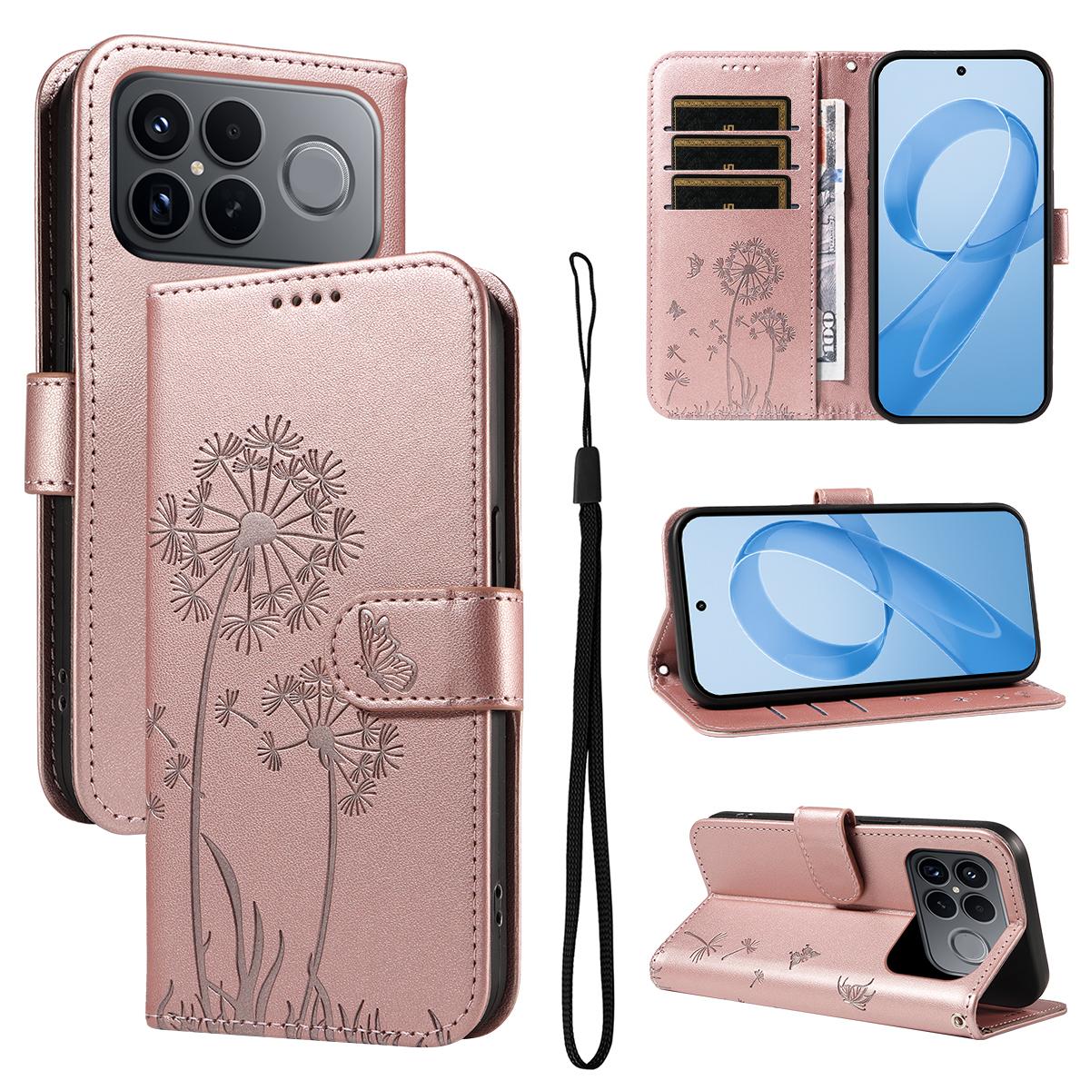 For Redmi K90 Pro Max/Poco F8 Ultra Dandelion Embossed Pattern Flip Leather Phone Case(Rose Gold)