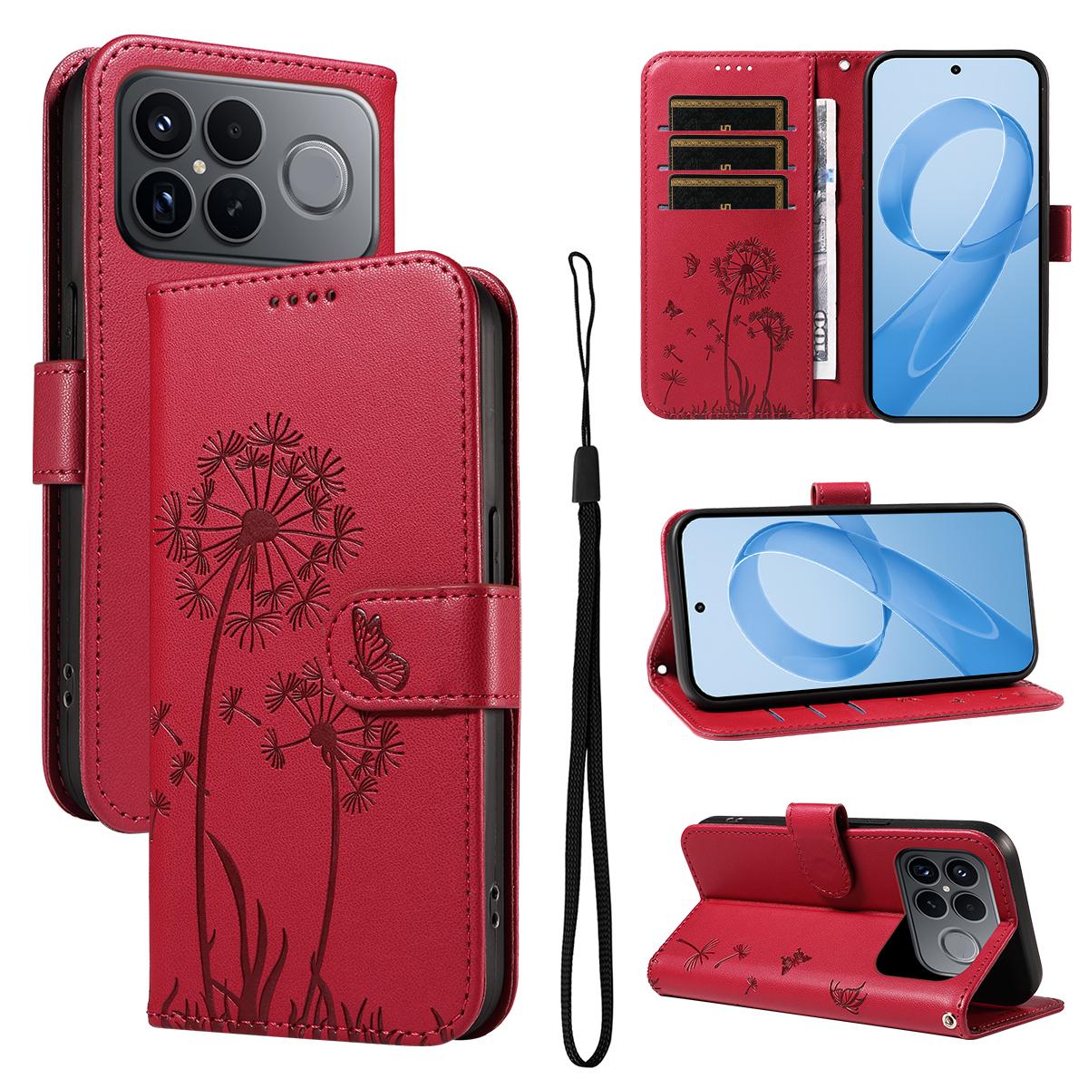 For Redmi K90 Pro Max/Poco F8 Ultra Dandelion Embossed Pattern Flip Leather Phone Case(Red)