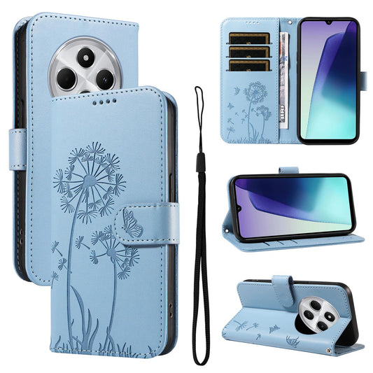For Redmi 17C/14C 4G/A4 5G/Poco C75 5G Dandelion Embossed Pattern Flip Leather Phone Case - Sky Blue - EDA007693811F