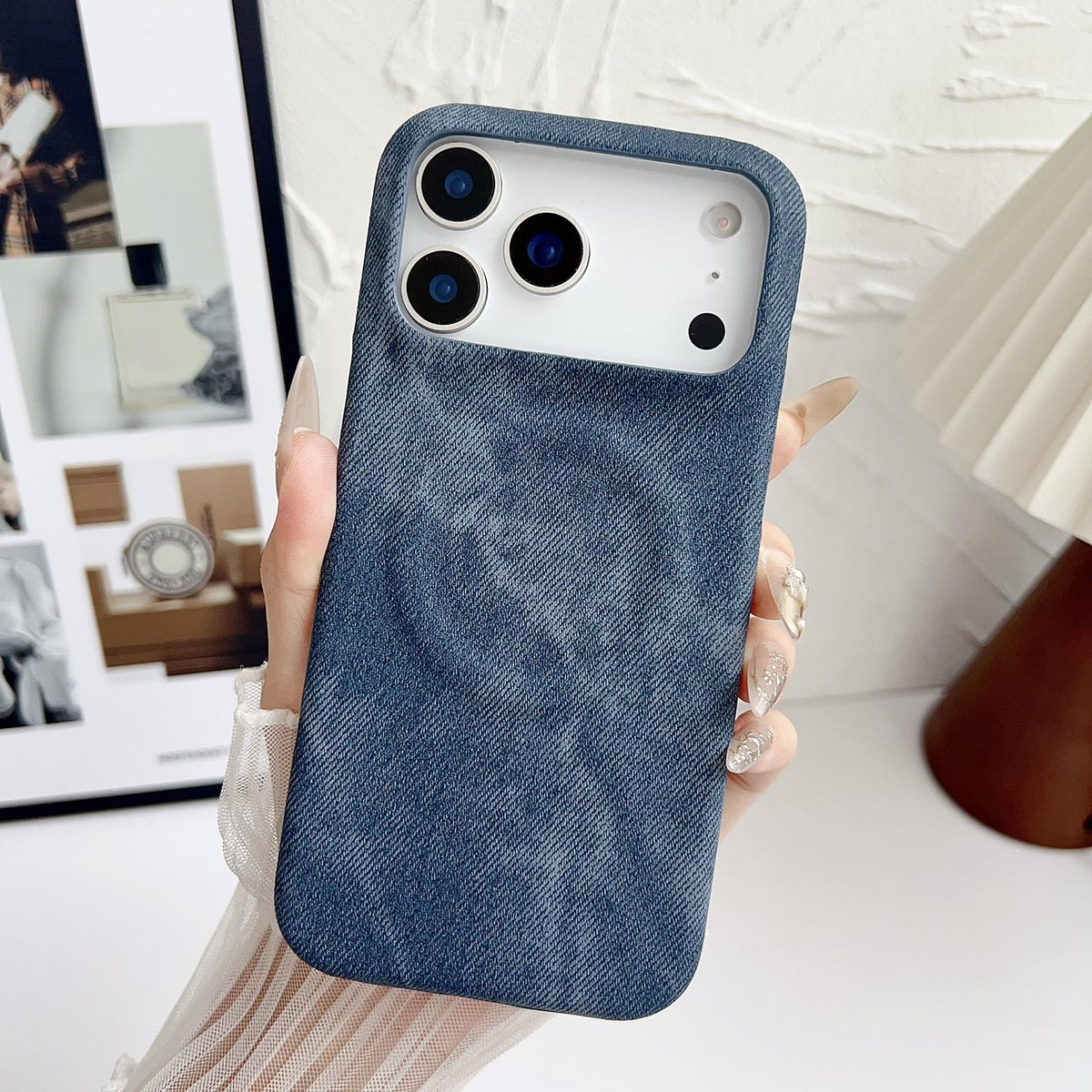 For iPhone 18 Pro Denim MagSafe Magnetic PC + PU Phone Case - Dark Blue - EDA007725821A