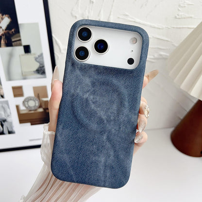 For iPhone 18 Pro Denim MagSafe Magnetic PC + PU Phone Case - Dark Blue - EDA007725821A