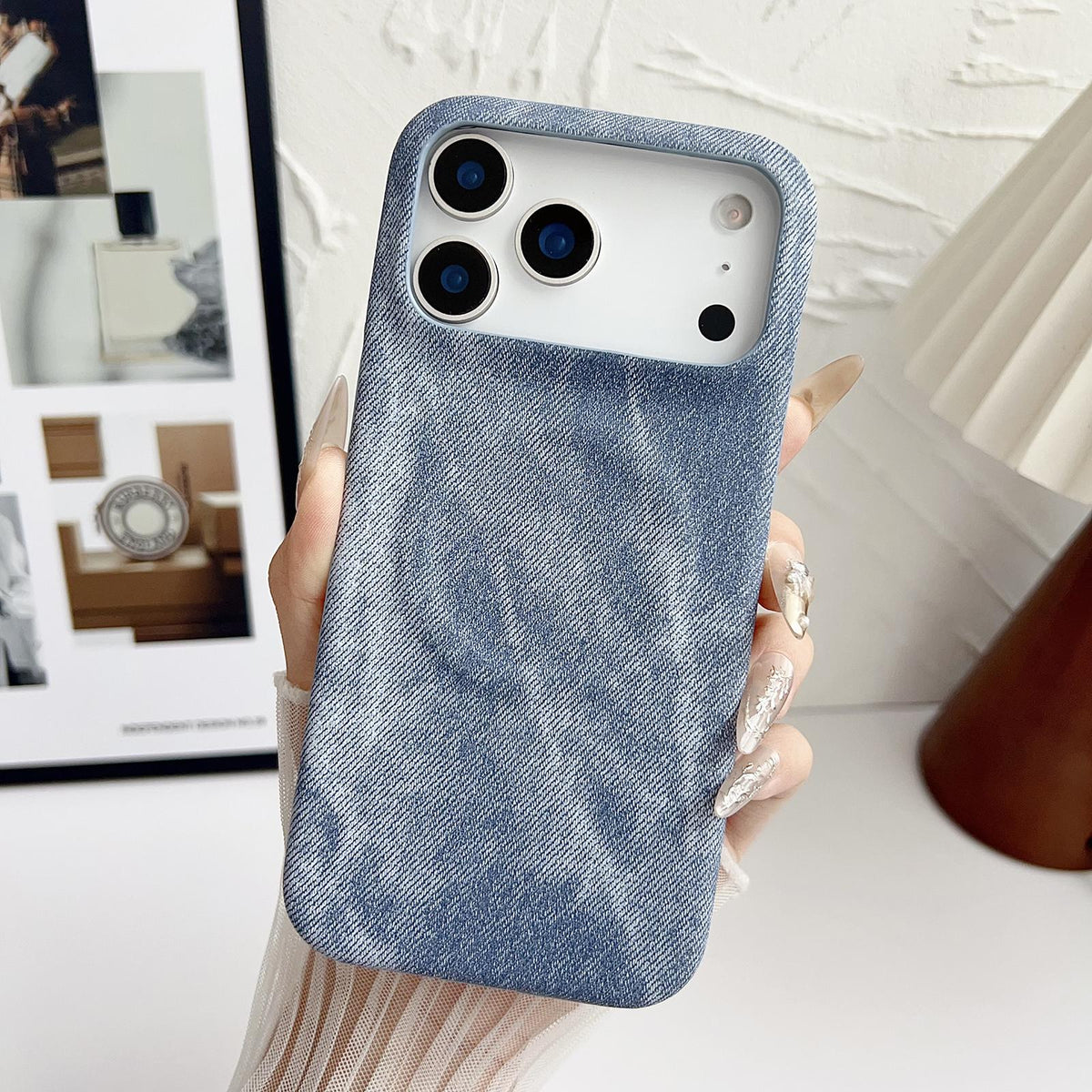 For iPhone 18 Pro Denim MagSafe Magnetic PC + PU Phone Case - Grayish Blue - EDA007725821B