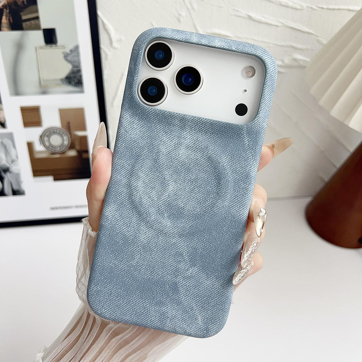 For iPhone 18 Pro Denim MagSafe Magnetic PC + PU Phone Case - Light Blue - EDA007725821C