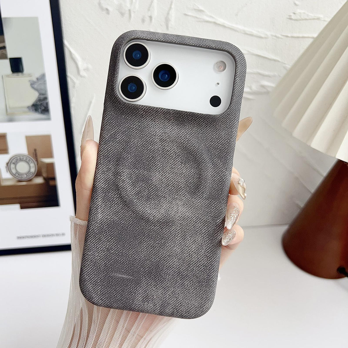 For iPhone 18 Pro Denim MagSafe Magnetic PC + PU Phone Case - Dark Grey - EDA007725821D