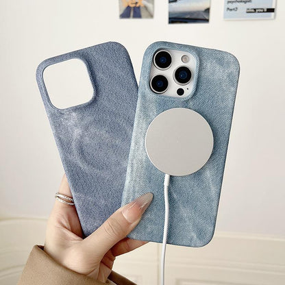 For iPhone 18 Pro Max Denim MagSafe Magnetic PC + PU Phone Case - Dark Blue - EDA007725822A