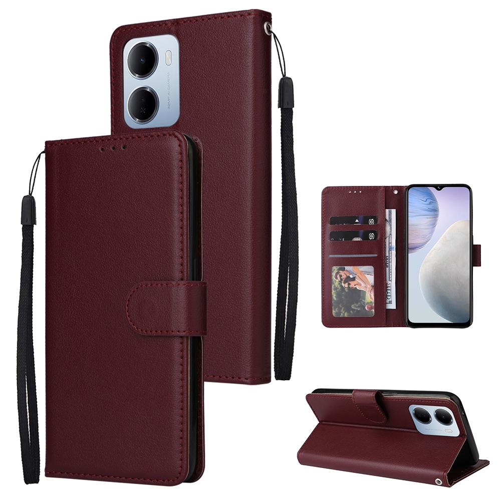 For Redmi 15a 5G 3-Card Slots Multifunctional Leather Phone Case - Wine Red - EDA007752813E
