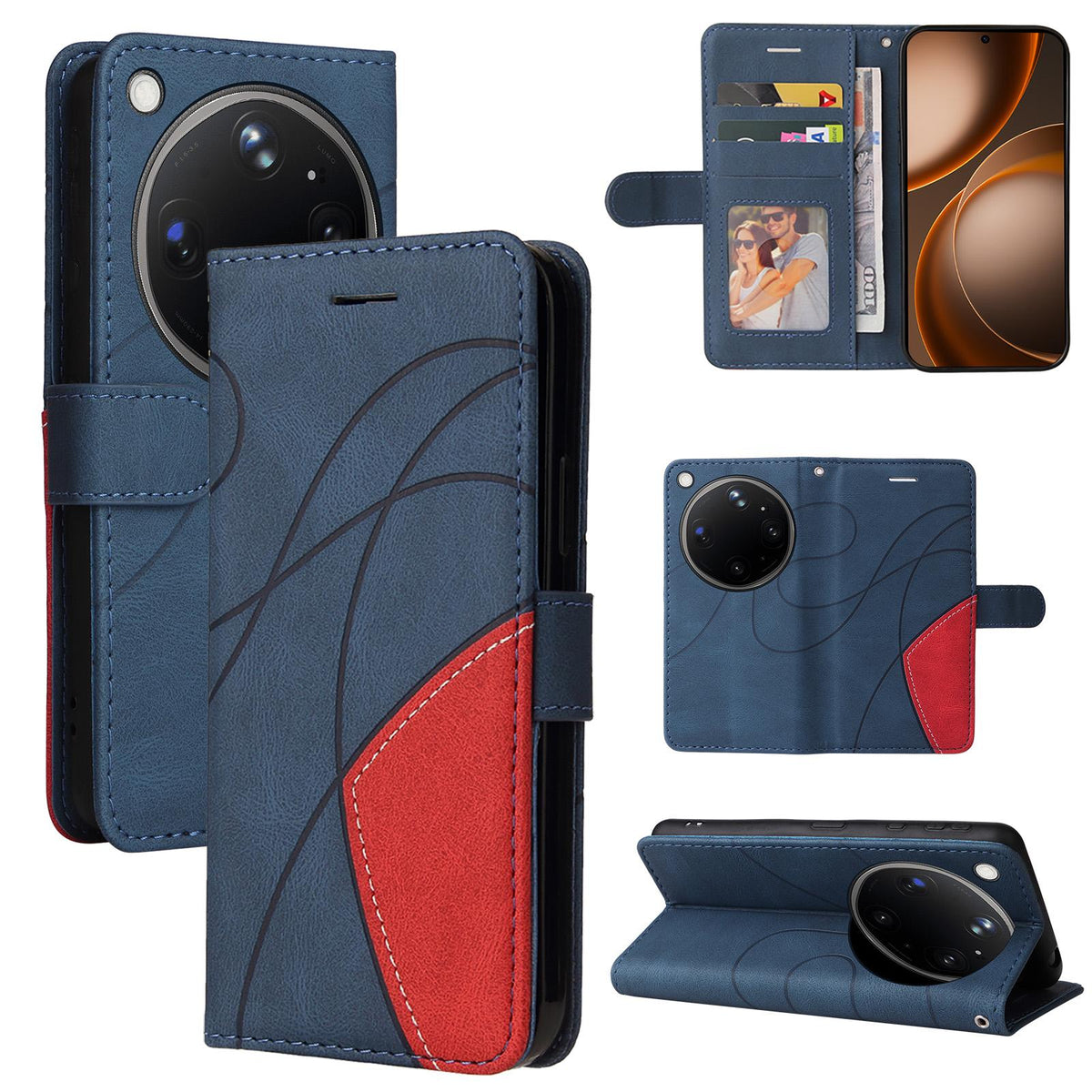 For OPPO Find X9 Ultra 5G Dual-color Splicing Flip Leather Phone Case - Blue - EDA007758710A