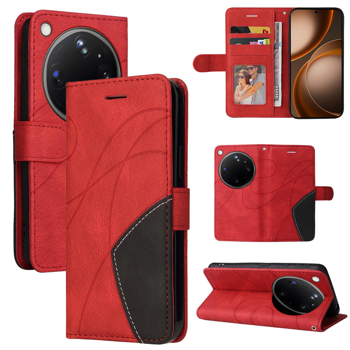 For OPPO Find X9 Ultra 5G Dual-color Splicing Flip Leather Phone Case - Red - EDA007758710B