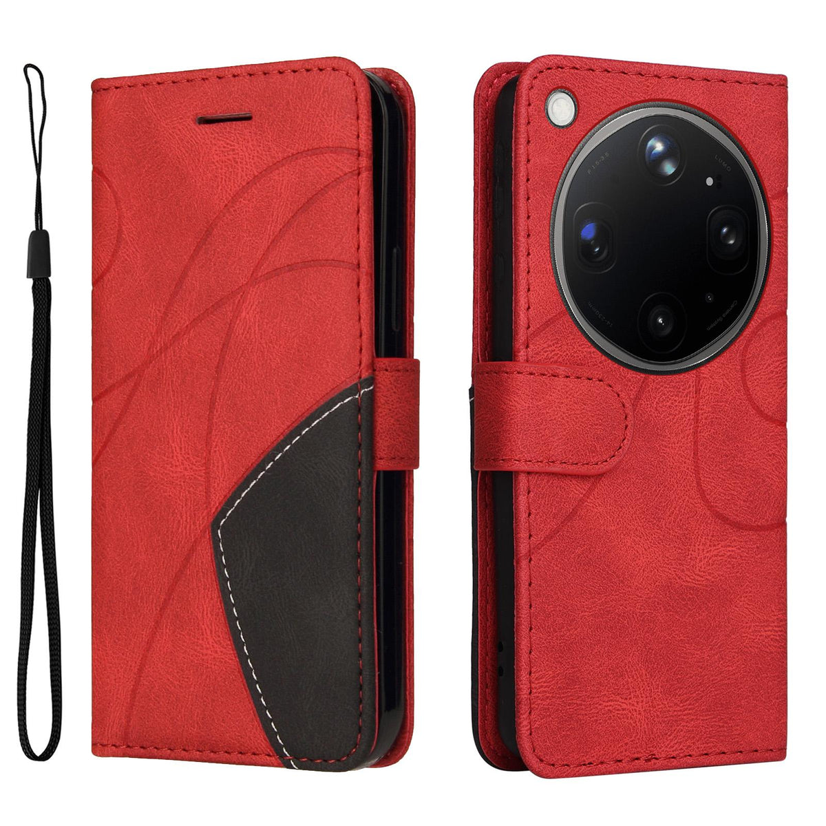 For OPPO Find X9 Ultra 5G Dual-color Splicing Flip Leather Phone Case - Red - EDA007758710B