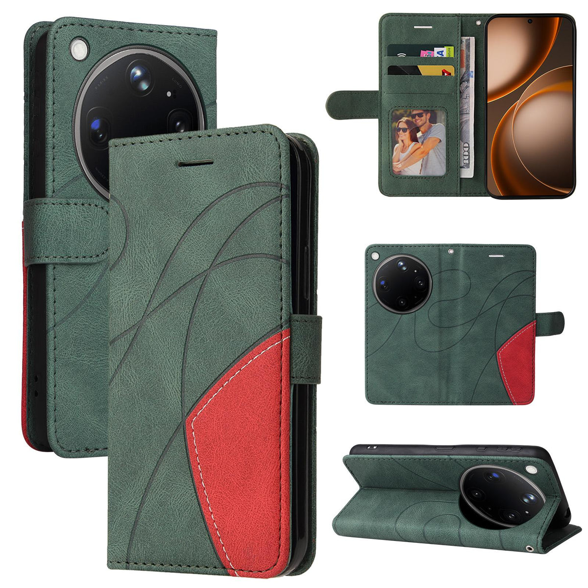 For OPPO Find X9 Ultra 5G Dual-color Splicing Flip Leather Phone Case - Green - EDA007758710D