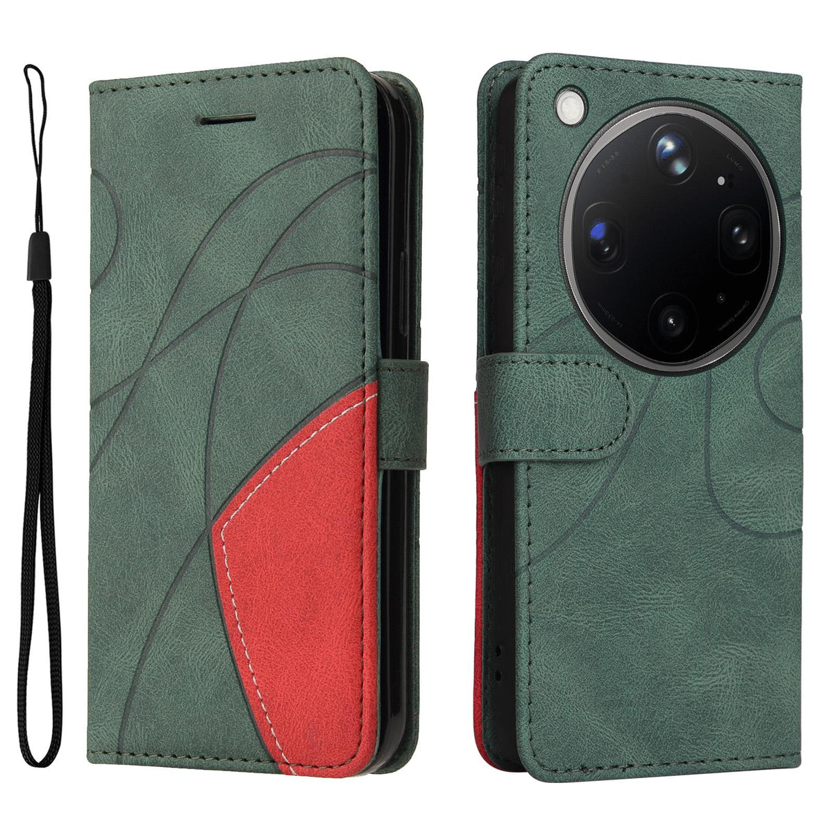 For OPPO Find X9 Ultra 5G Dual-color Splicing Flip Leather Phone Case - Green - EDA007758710D