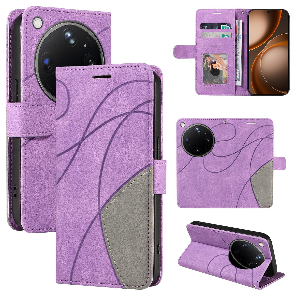 For OPPO Find X9 Ultra 5G Dual-color Splicing Flip Leather Phone Case - Purple - EDA007758710E
