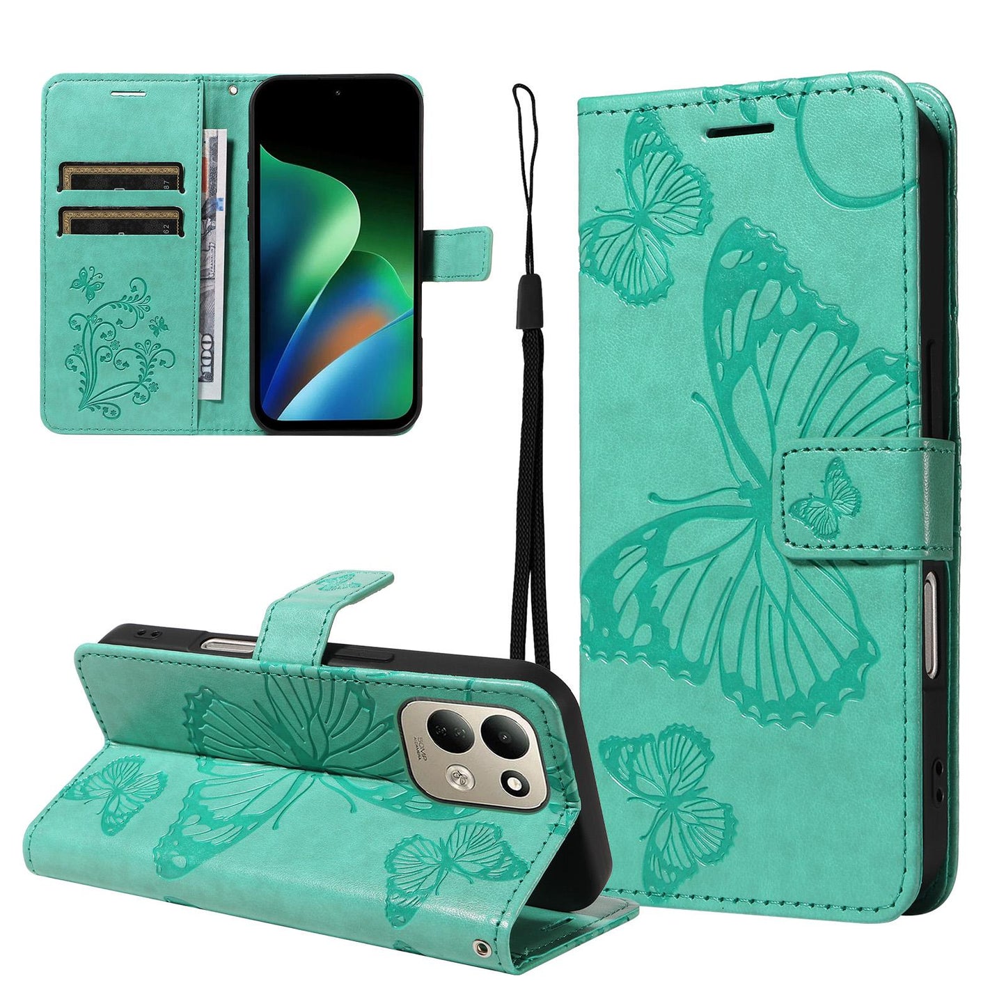 For Redmi 17 5G / 4G Global 170mm 3D Butterfly Embossed Pattern Flip Leather Phone Case(Green)