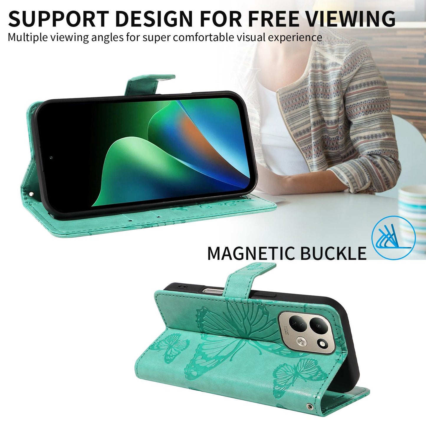 For Redmi 17 5G / 4G Global 170mm 3D Butterfly Embossed Pattern Flip Leather Phone Case(Green)