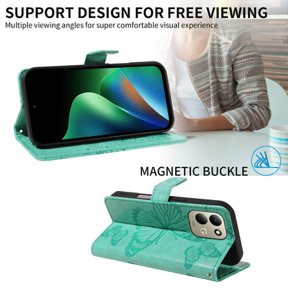For Redmi 17 5G / 4G Global 170mm 3D Butterfly Embossed Pattern Flip Leather Phone Case(Green)