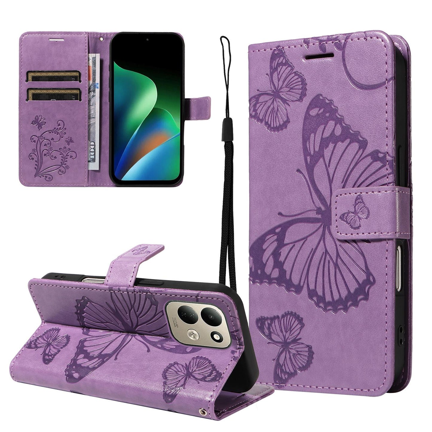 For Redmi 17 5G / 4G Global 170mm 3D Butterfly Embossed Pattern Flip Leather Phone Case(Purple)