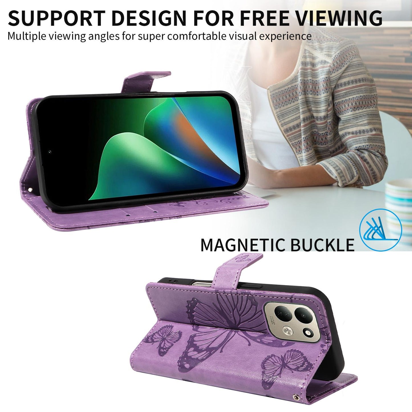 For Redmi 17 5G / 4G Global 170mm 3D Butterfly Embossed Pattern Flip Leather Phone Case(Purple)
