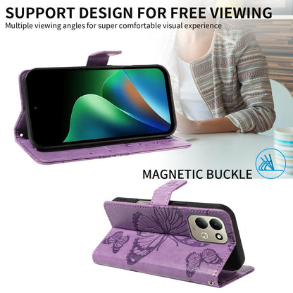 For Redmi 17 5G / 4G Global 170mm 3D Butterfly Embossed Pattern Flip Leather Phone Case(Purple)