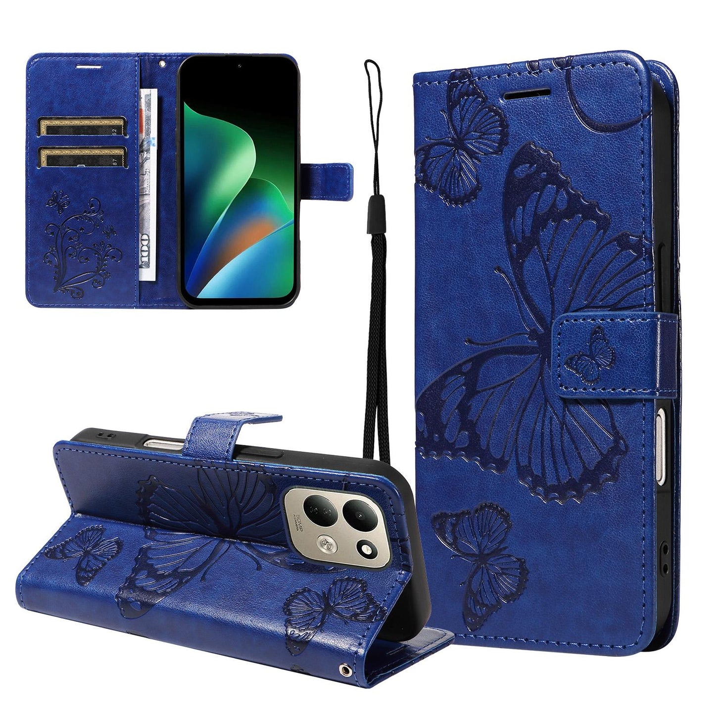 For Redmi 17 5G / 4G Global 170mm 3D Butterfly Embossed Pattern Flip Leather Phone Case(Blue)