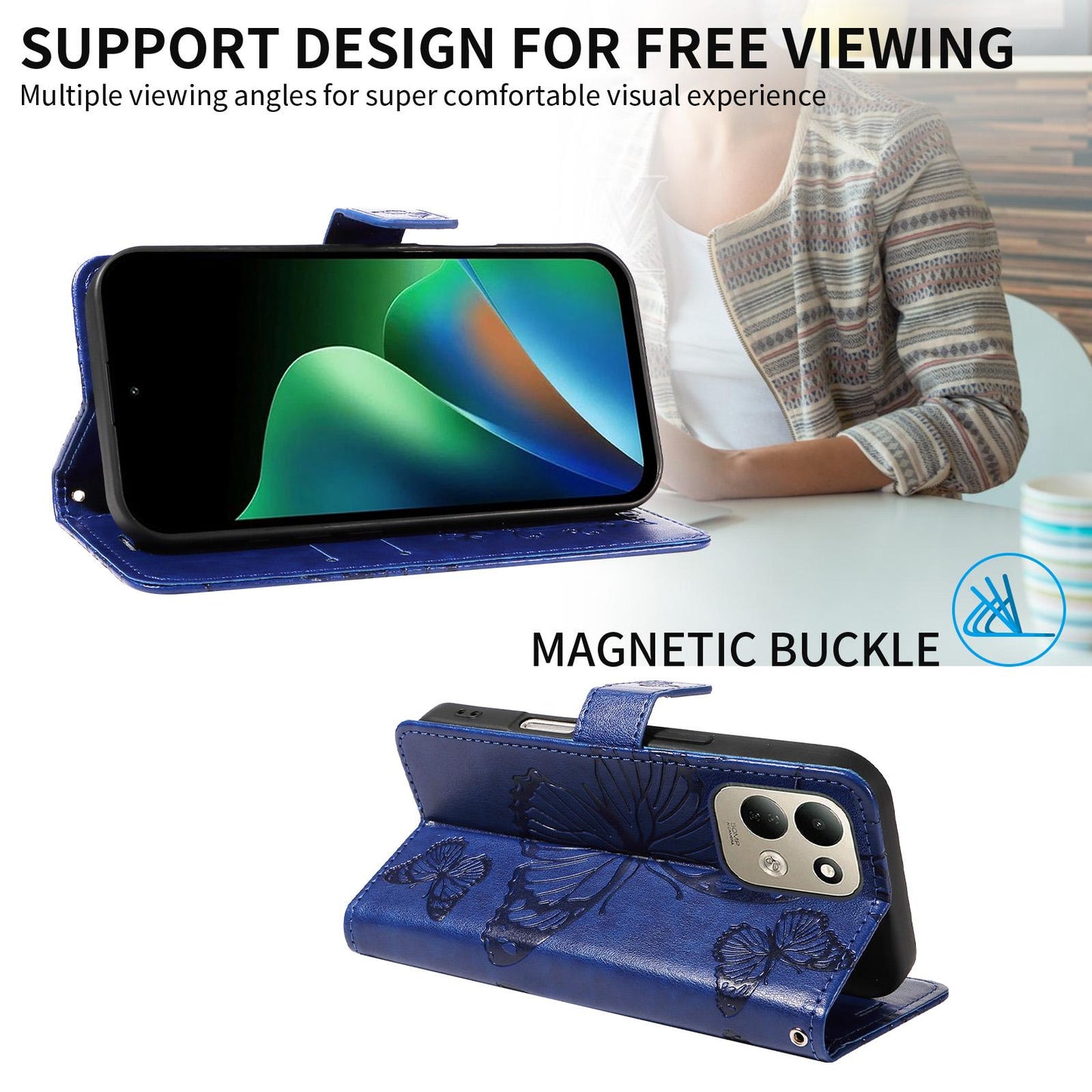 For Redmi 17 5G / 4G Global 170mm 3D Butterfly Embossed Pattern Flip Leather Phone Case(Blue)