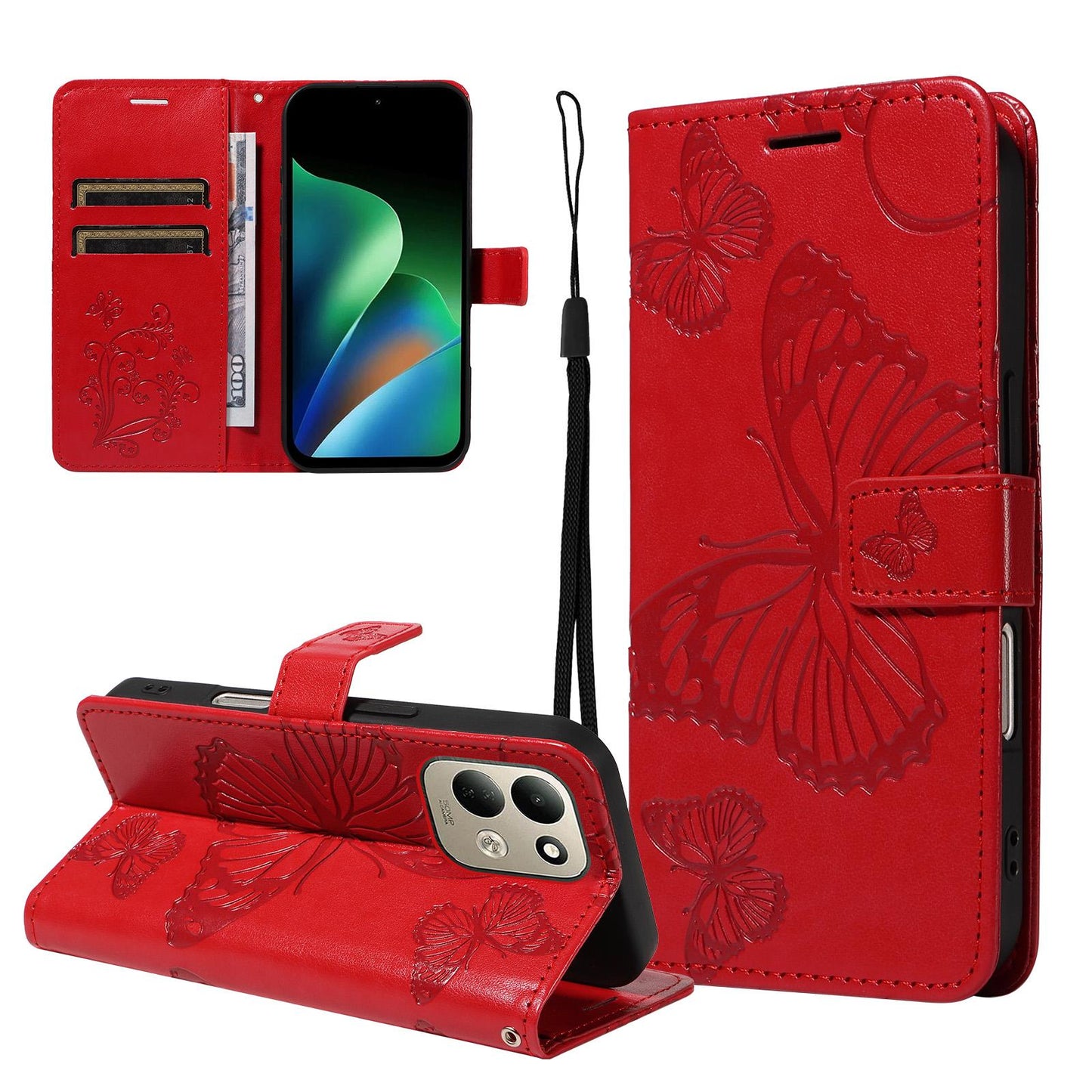 For Redmi 17 5G / 4G Global 170mm 3D Butterfly Embossed Pattern Flip Leather Phone Case(Red)