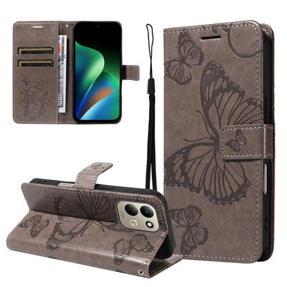 For Redmi 17 5G / 4G Global 170mm 3D Butterfly Embossed Pattern Flip Leather Phone Case(Grey)