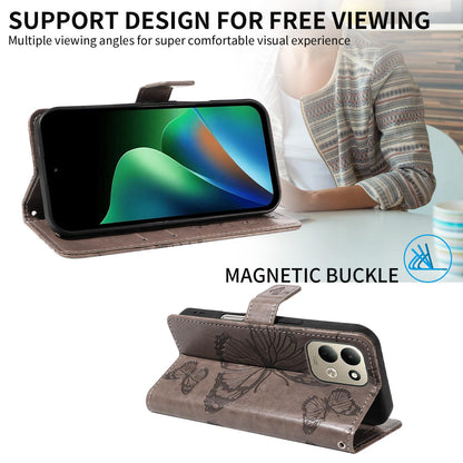 For Redmi 17 5G / 4G Global 170mm 3D Butterfly Embossed Pattern Flip Leather Phone Case(Grey)