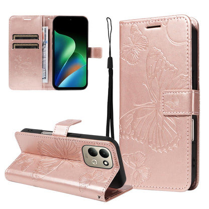 For Redmi 17 5G / 4G Global 170mm 3D Butterfly Embossed Pattern Flip Leather Phone Case(Rose Gold)