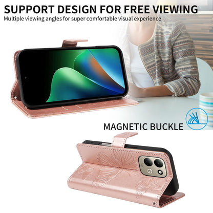 For Redmi 17 5G / 4G Global 170mm 3D Butterfly Embossed Pattern Flip Leather Phone Case(Rose Gold)
