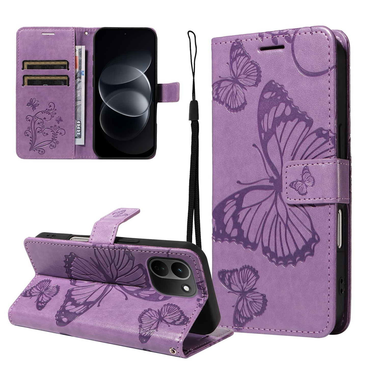 For Redmi Note 17 Pro+ 5G Global 163mm 3D Butterfly Embossed Pattern Flip Leather Phone Case(Purple)