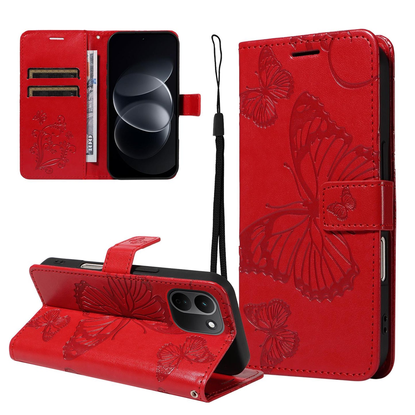 For Redmi Note 17 Pro+ 5G Global 163mm 3D Butterfly Embossed Pattern Flip Leather Phone Case(Red)