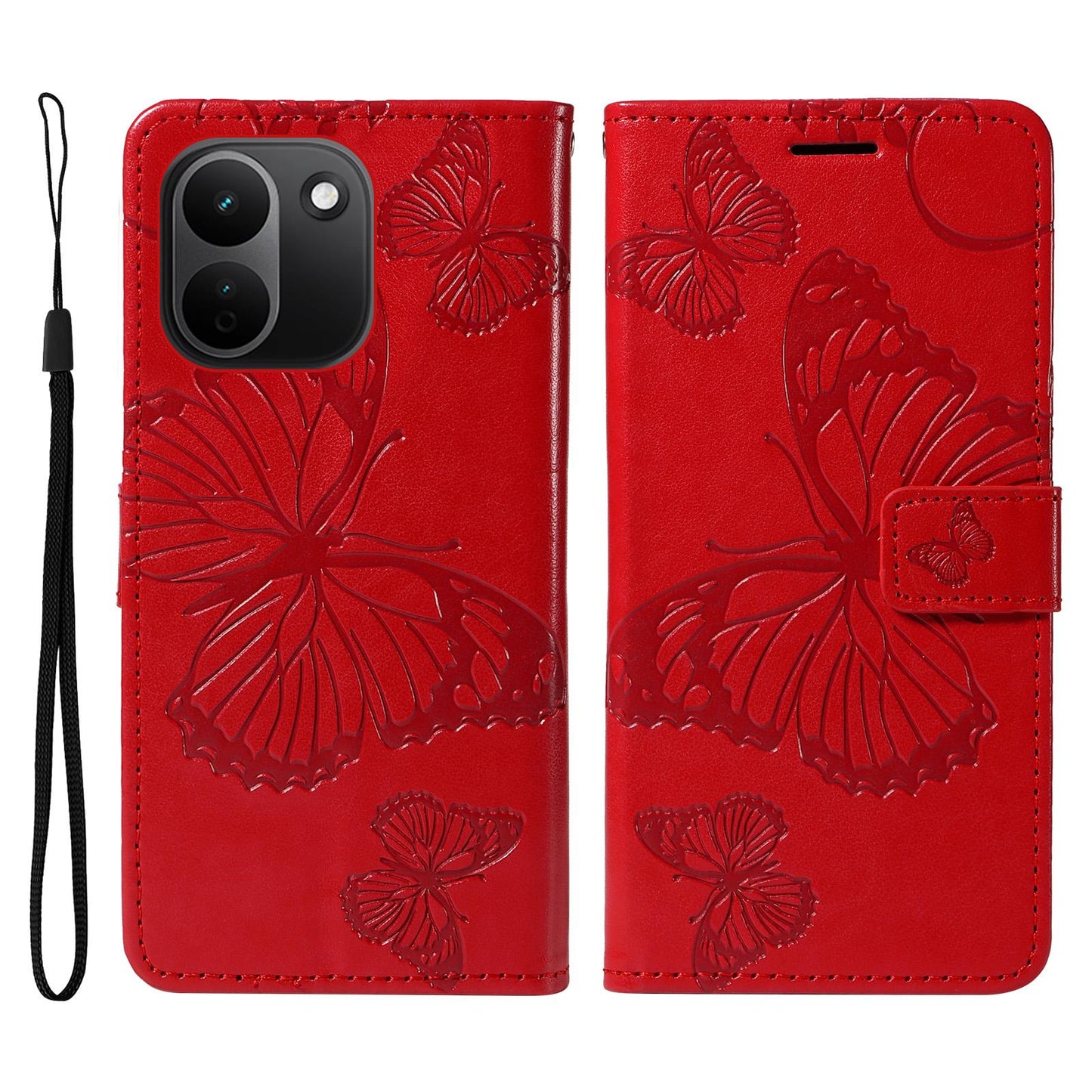For Redmi Note 17 Pro+ 5G Global 163mm 3D Butterfly Embossed Pattern Flip Leather Phone Case(Red)