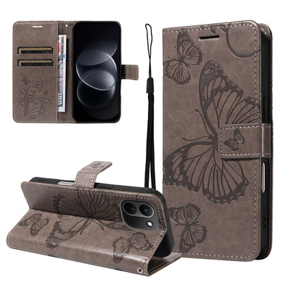 For Redmi Note 17 Pro+ 5G Global 163mm 3D Butterfly Embossed Pattern Flip Leather Phone Case(Grey)