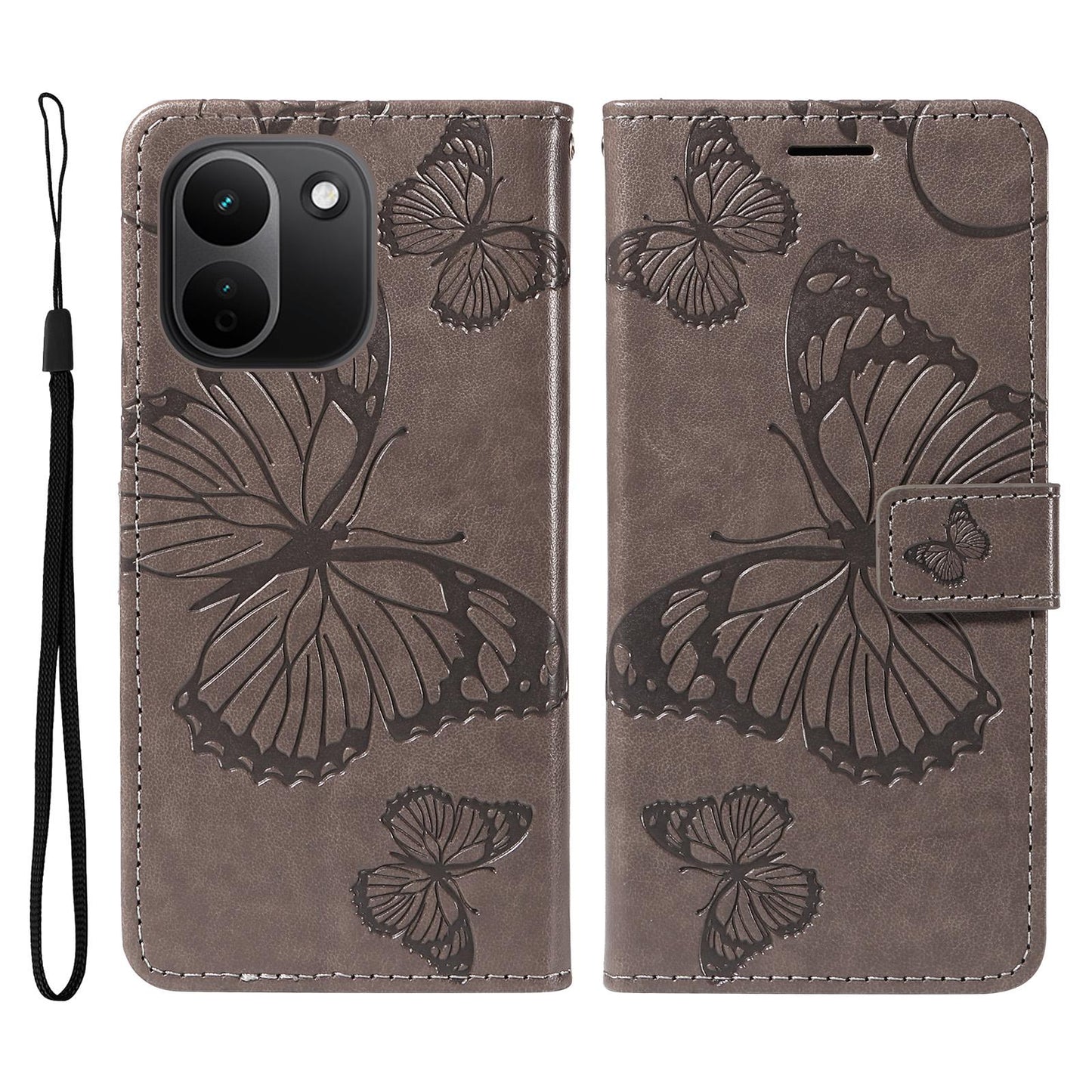 For Redmi Note 17 Pro+ 5G Global 163mm 3D Butterfly Embossed Pattern Flip Leather Phone Case(Grey)