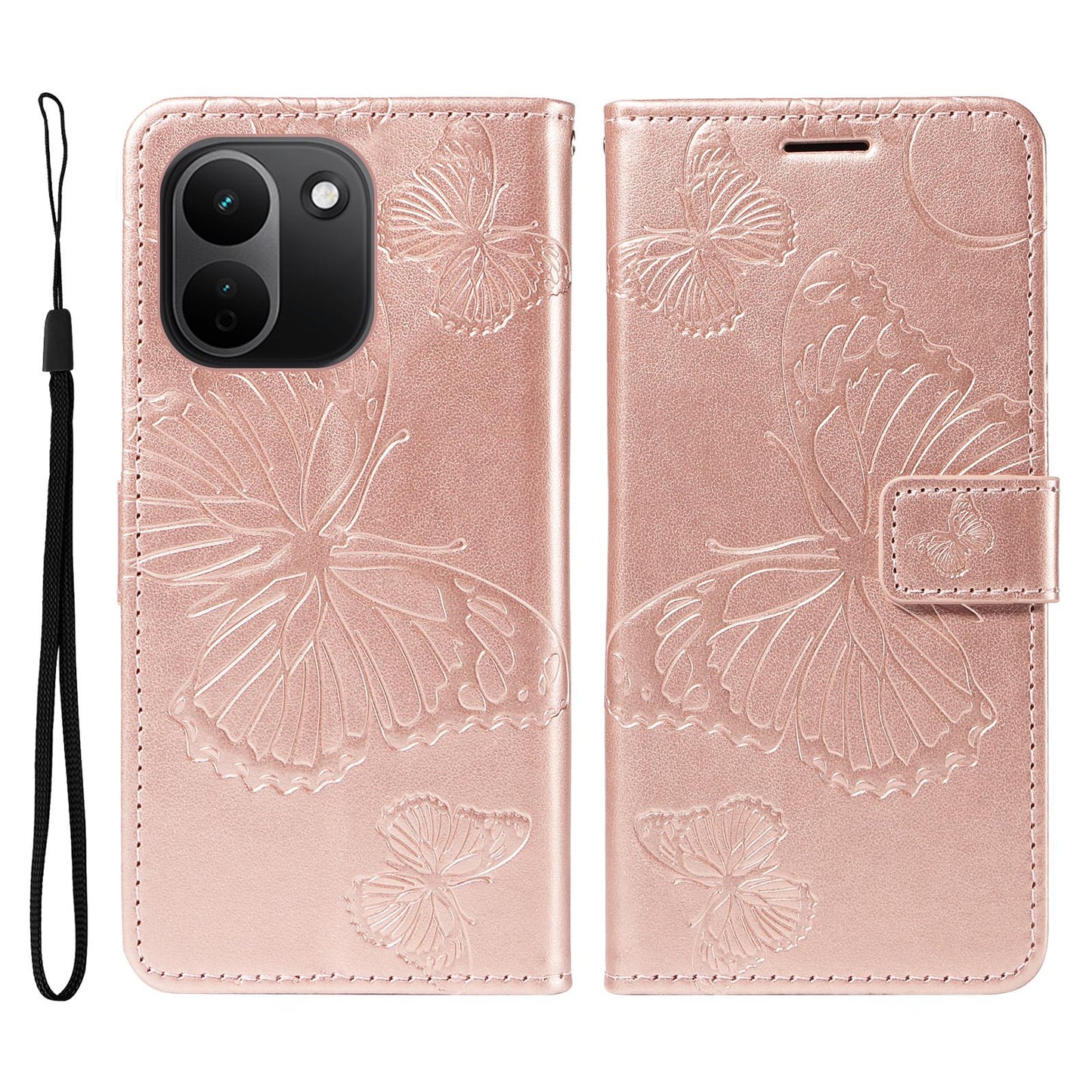For Redmi Note 17 Pro+ 5G Global 163mm 3D Butterfly Embossed Pattern Flip Leather Phone Case(Rose Gold)