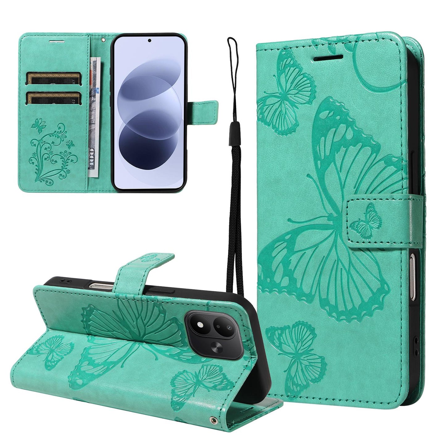 For Redmi Note 17 5G/4G Global 171mm 3D Butterfly Embossed Pattern Flip Leather Phone Case(Green)