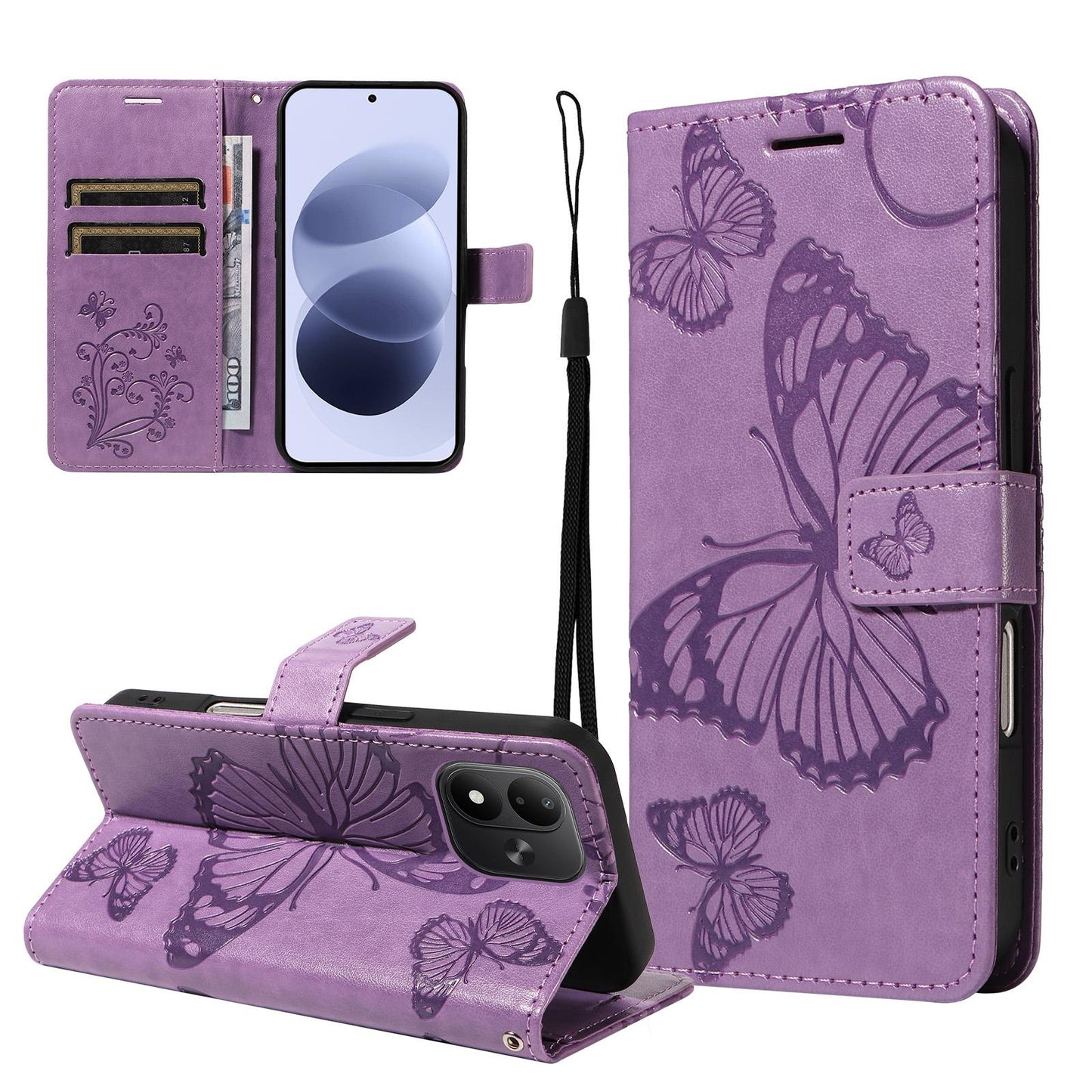 For Redmi Note 17 5G/4G Global 171mm 3D Butterfly Embossed Pattern Flip Leather Phone Case(Purple)