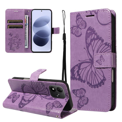 For Redmi Note 17 5G/4G Global 171mm 3D Butterfly Embossed Pattern Flip Leather Phone Case(Purple)