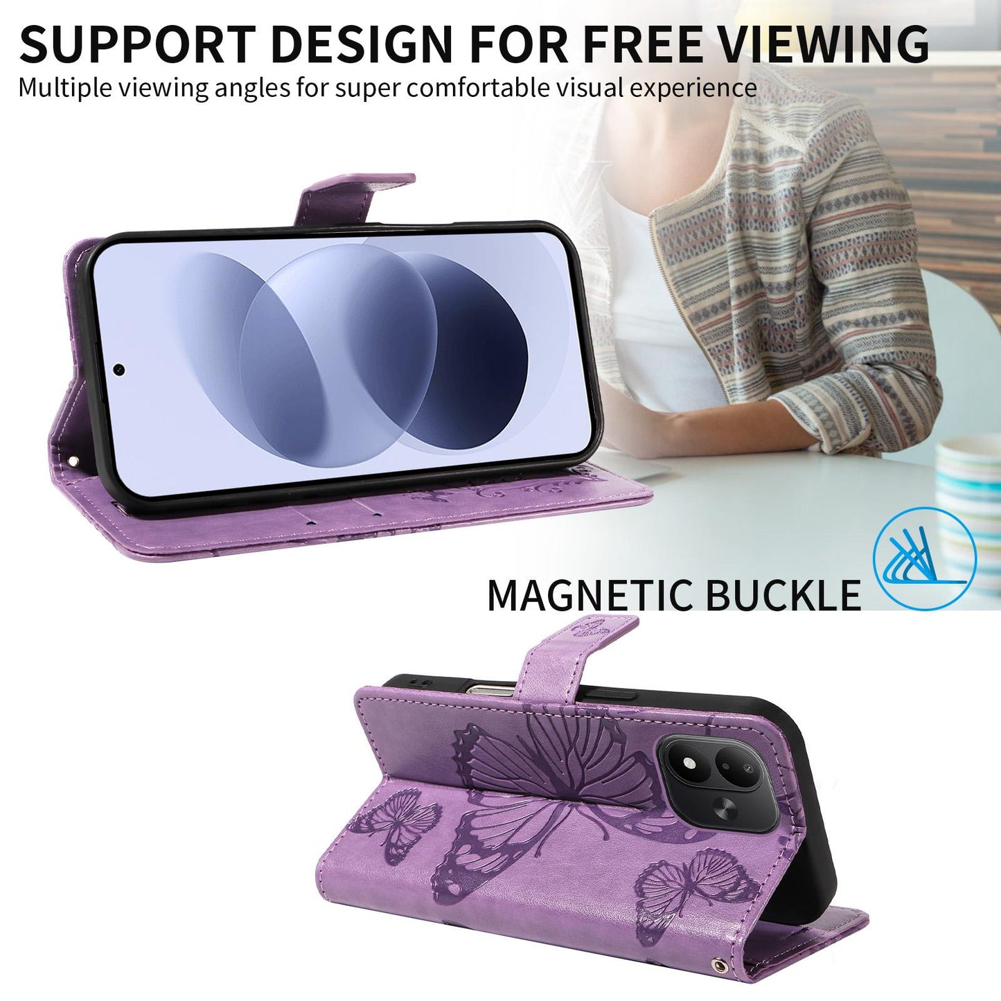 For Redmi Note 17 5G/4G Global 171mm 3D Butterfly Embossed Pattern Flip Leather Phone Case(Purple)