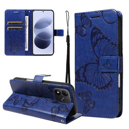 For Redmi Note 17 5G/4G Global 171mm 3D Butterfly Embossed Pattern Flip Leather Phone Case(Blue)