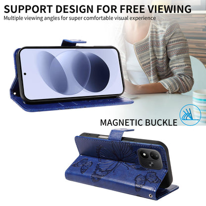 For Redmi Note 17 5G/4G Global 171mm 3D Butterfly Embossed Pattern Flip Leather Phone Case(Blue)