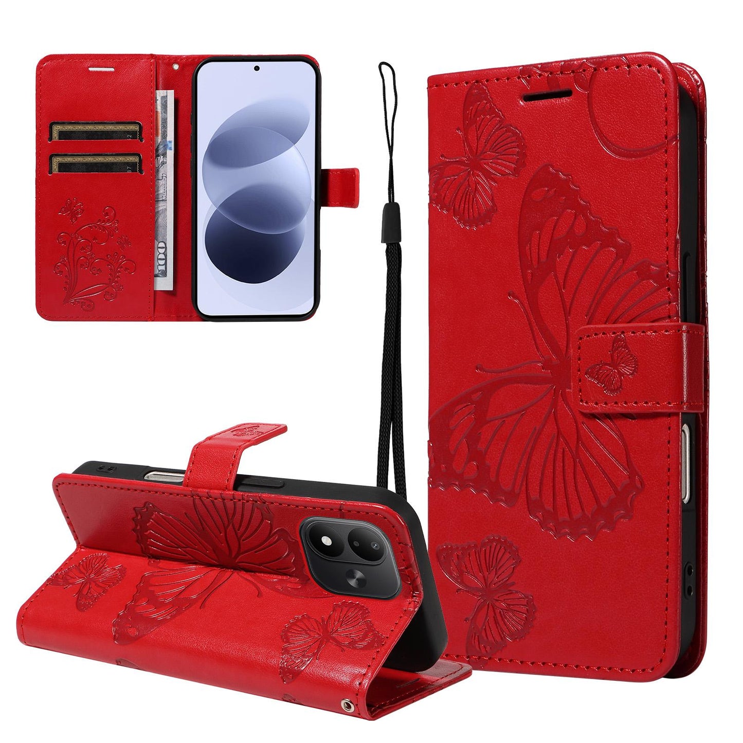 For Redmi Note 17 5G/4G Global 171mm 3D Butterfly Embossed Pattern Flip Leather Phone Case(Red)