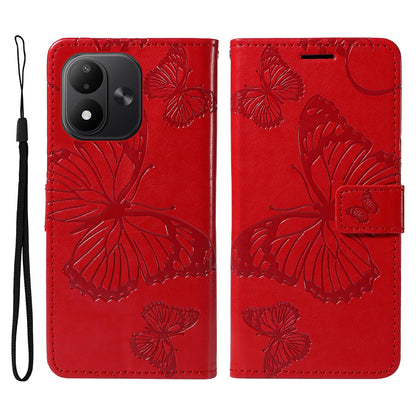 For Redmi Note 17 5G/4G Global 171mm 3D Butterfly Embossed Pattern Flip Leather Phone Case(Red)