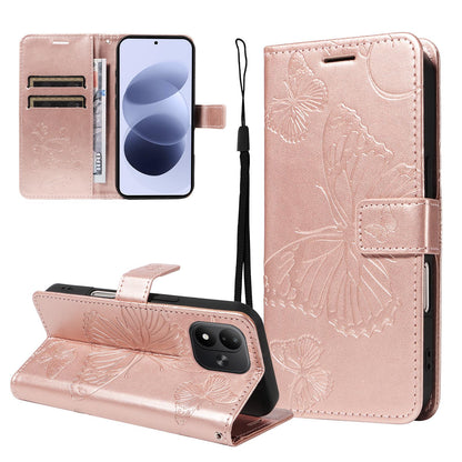 For Redmi Note 17 5G/4G Global 171mm 3D Butterfly Embossed Pattern Flip Leather Phone Case(Rose Gold)